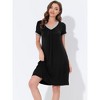 cheibear Women's Soft V-Neck Summer Pajama Lounge Dress with Pockets Nightgowns - 2 of 4