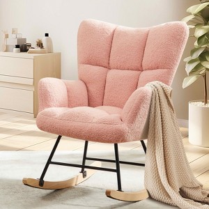 MAYEERTY Teddy Upholstered Modern Glider Rocker High Backrest Reading Chair for Nursery Bedroom Living Room - 1 of 4