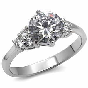 Slickblue Polished Stainless Steel Ring - Clear CZ in Round Pave Setting, Simple Engagement Jewelry for Women, Size 5-10 - 1 of 4