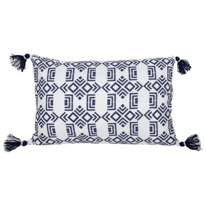 14X22 Inch Hand Woven Geo Pattern Outdoor Pillow Navy Polyester With Polyester Fill by Foreside Home & Garden - 1 of 4