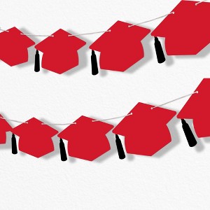 Big Dot of Happiness Red Graduation Cap Garland Banner, Grad Decor, High School or Elementary Photo Backdrop, 10 Feet of Cord, 15 Hats with Tassels - 1 of 4