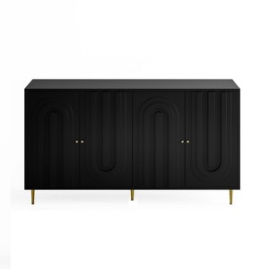 TIRAMISUBEST Matte Black 4-Door Lacquered Cabinet,Modern Sideboard with Gold Accents - 1 of 4