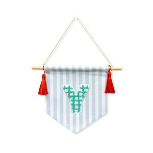 Ramus & Co. 'A B C' Blue Striped Create-Your-Own Banner with Red Tassels and Chenille Letter Patch - 1 of 3