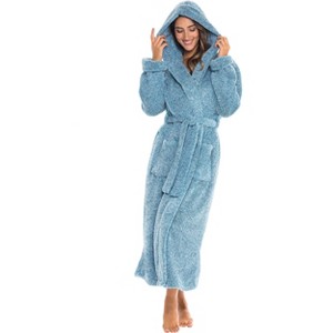 ADR Women's Robe, Plush Fleece Women's Bathrobe with Hood, Long Fluffy Fuzzy Bath Robe Pink Purple Plus Size - 1 of 4
