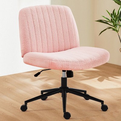 Office Desk Vanity Chair Cross Legged Armless Swivel Fabric Height Adjustable Wide Seat with Replaceable Wheels/Fixed Base-The Pop Home