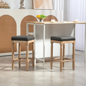 26" Tufted PU Upholstered Wooden Counter Stools with Nailhead Trim, Set of 2 for Kitchen Island and Home Bar - 1 of 4
