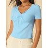 Hobemty Women's Casual Knit Sweetheart Neck Short Sleeve Ribbed Tops - 4 of 4