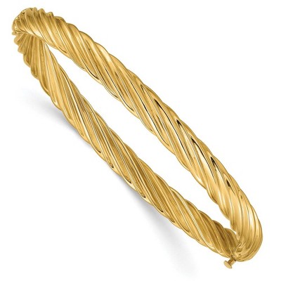 Black Bow Jewelry 5.5mm 14k Yellow Gold Fancy Swirl Hinged Bangle Bracelet , 8 Inch