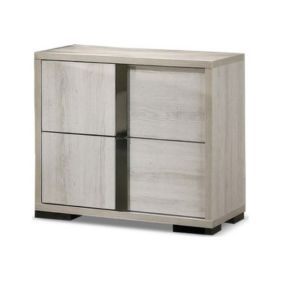 Royal Hampton Nightstand, 26 Inch, 2 Drawers, Chrome Handles, White Wash Veneer