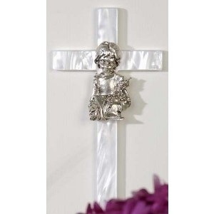 Roman 7.25" White and Silver Girl's Mother of Pearl First Communion Wall Cross - 1 of 1
