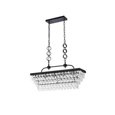 Nordic Black Iron and Crystal 6-Light Island Pendant