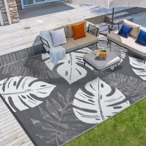Waterproof Outdoor Reversible Rug, Boho Leaves Plastic Straw Mat for Patio, RV, Deck, or Beach - 1 of 4