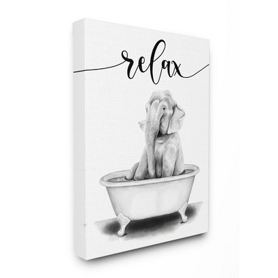 Stupell Industries Elephant Bathroom Relax Text Animal Tub Sketch