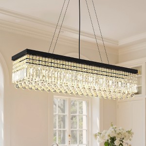 YANSUN 10-Light Crystal Island Chandelier in Matte Black, Modern Linear Dining Room Pendant with E12 Base, 44.5 in. - 1 of 1