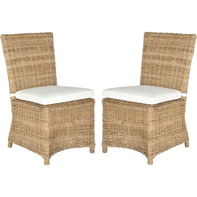 Transitional 21'' White and Brown Rattan Cane Side Chair Set