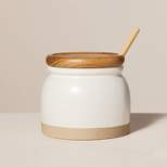 16oz Stoneware Honey Pot with Wood Dipper and Lid Cream/Clay - Hearth & Hand™ with Magnolia