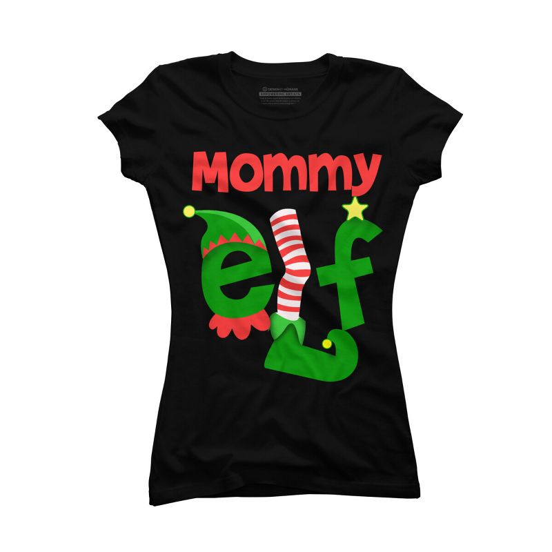 Junior's Design By Humans Mommy Elf Christmas By personalized T-Shirt, 1 of 4