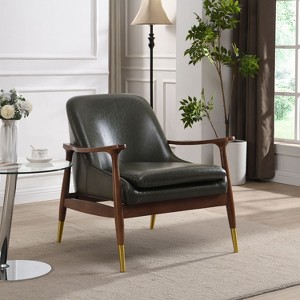 CAVINAS Mid-Century Faux Leather Accent Armchair with Solid Wood Frame,Plush Padded Chair for Living Room,Bedroom,Office - 1 of 4