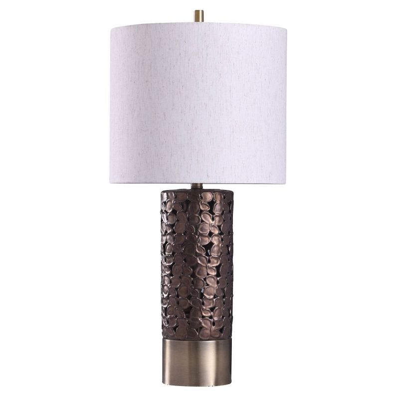 Chesham Floral Open Design Column Table Lamp with Drum Shade Brass - StyleCraft, 5 of 7