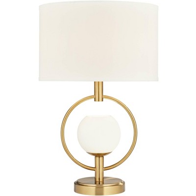 360 Lighting Galena 25" High Ring Modern Luxe Table Lamp USB Port Night Light Gold Finish Metal Single White Shade Living Room Charging Bedroom