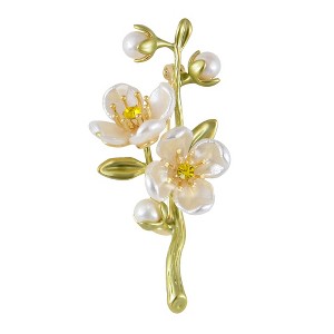 Anna-Kaci Elegant Cherry Blossom Flower Plant Brooch Lapel Pin Shell Pearl Leaf Brooches Pins For Birthday - 1 of 4