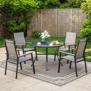 Captiva Designs 5pc Patio Steel Dining Table & Textilene Chairs with Wood-like Armrests - 1 of 4