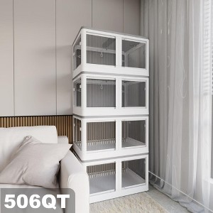4-Pack Transparent Stackable Storage Bins with 5 Doors to Open with Wheels, Folding Plastic Craft Containers Large Closet Organizers Box for Bedrooms - 1 of 4