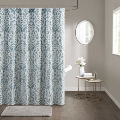 Sapphtopaz Luxury Jacquard Shower Curtain, 72x72" Damask Medallion Design Shower Curtain for Bathroom, Silver Curtain -Bathroom Decor