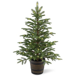 4' Prelit Feel Real Norwegian Spruce Entrance Artificial Christmas Tree in Whiskey Barrel Pot Clear Lights - National Tree Company - 1 of 4