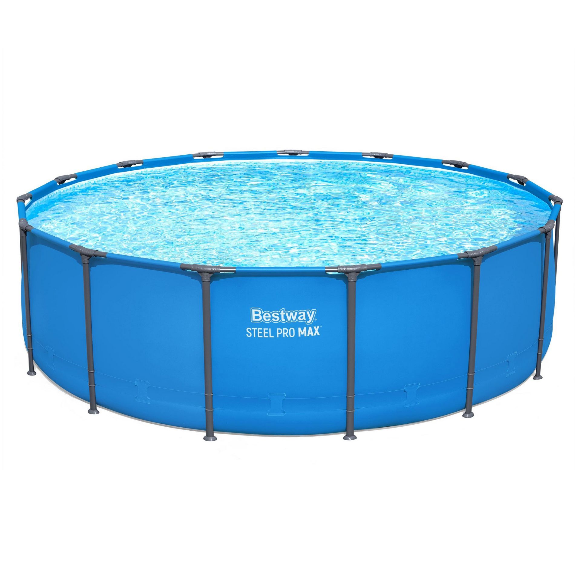 Bestway Steel Pro MAX 15’ x 48" Round Steel Above Ground Outdoor Swimming Pool Metal Frame for Backyards, Blue