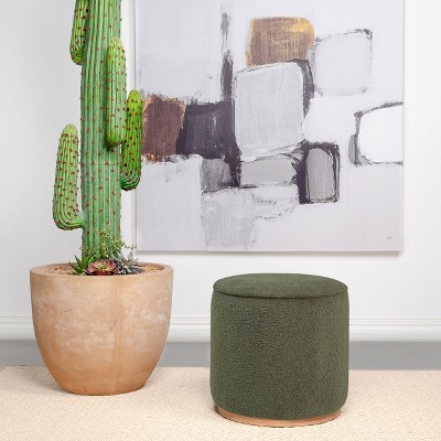 NicBex Round Ottoman Faux Sheepskin Upholstered Foot Stool, Metal Base with Stylish Wood Grain Look for Living Room, Entryway