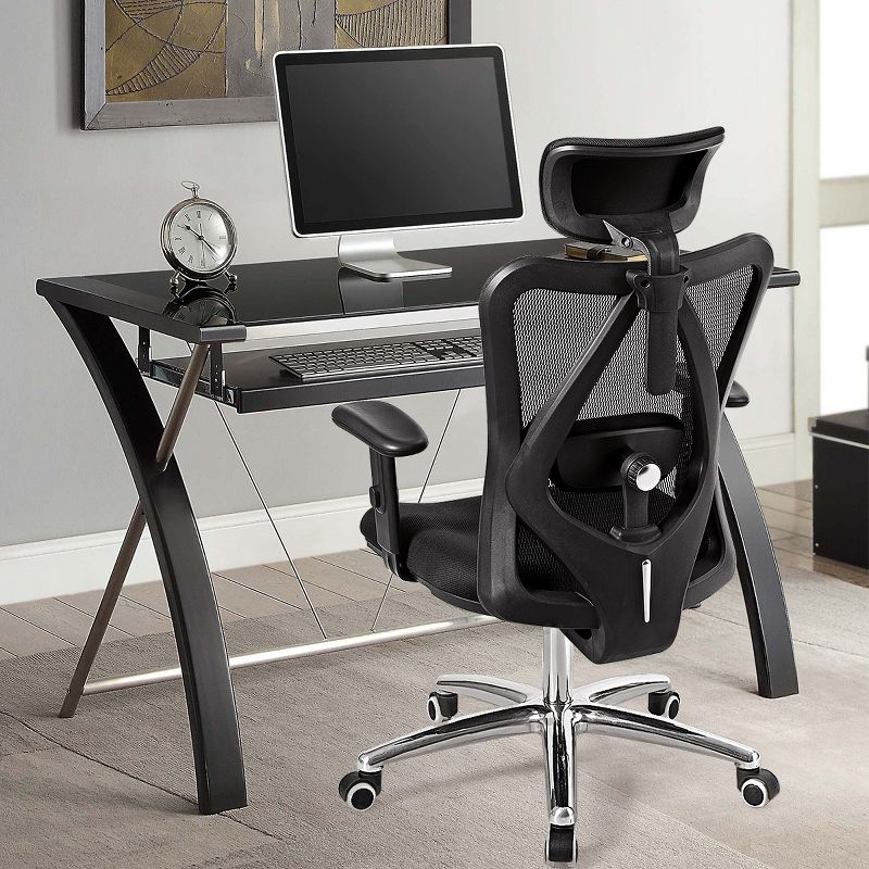 High Back Mesh Office Chair Adjustable Lumbar Support&Headrest Home Study Black, 3 of 11