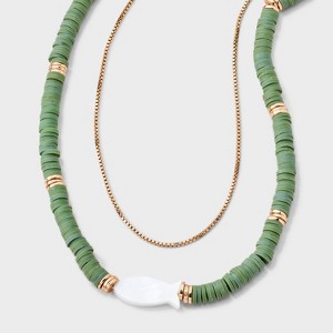 Fish Charm and Beaded Quartz Multi-Strand Necklace - Universal Thread™ Gold/Green - 1 of 4