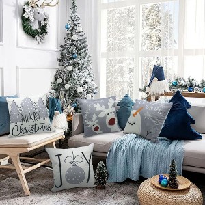 Velvet Christmas Pillow Covers 18x18 Set of 4 Christmas Decorations Snowman Deer Tree - 1 of 4
