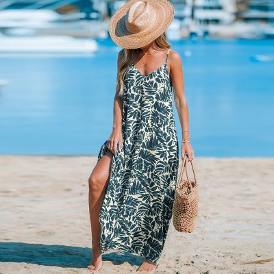 Women's Green Tropics Sleeveless Flowing Maxi Dress -Cupshe