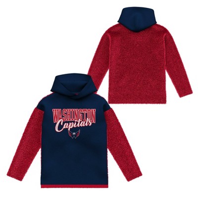 NHL Washington Capitals Girls' Long Sleeve Hooded Sweatshirt with Faux Fur Sleeve
