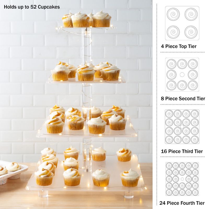 4-Tier Cupcake Stand - Square Acrylic Display Stand with LED Lights for Birthday, Tea Party, or Wedding Dessert Tables by Great Northern Party, 4 of 13