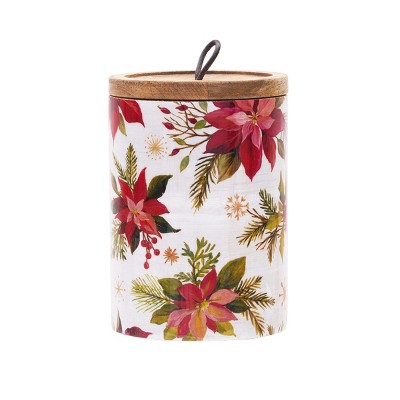 Gallerie II Poinsettia Xmas Mango Wood Canister Lg