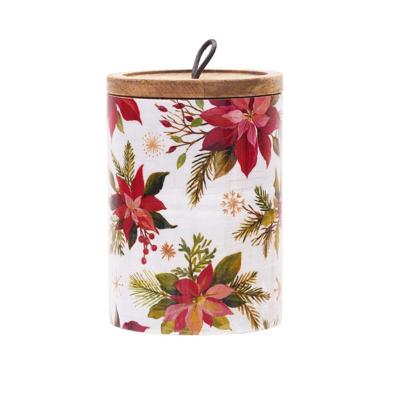 Gallerie II Poinsettia Xmas Mango Wood Canister Lg, 1 of 6