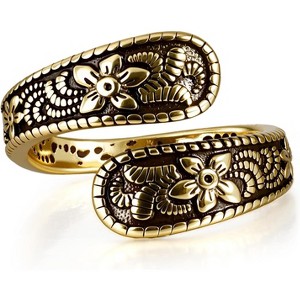 Vintage 14K Gold Plated Spoon Ring – Adjustable Ring with Carving Design for Women - 1 of 4