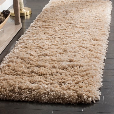 Light Beige Hand-Knotted Shag Area Rug 27" x 12"