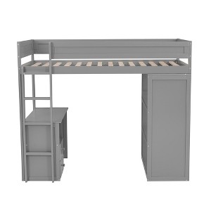 Twin Size Loft Bed With Desk Wardrobe Wooden Twin Loft Bed With Drawers Storage Cabinet For Girls Boys Teens Bedroom - 1 of 4