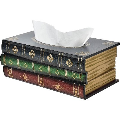 Classic Antique Book Tissue Box Cover, Brown Wooden Retro Design for Living Room and Office Decor
