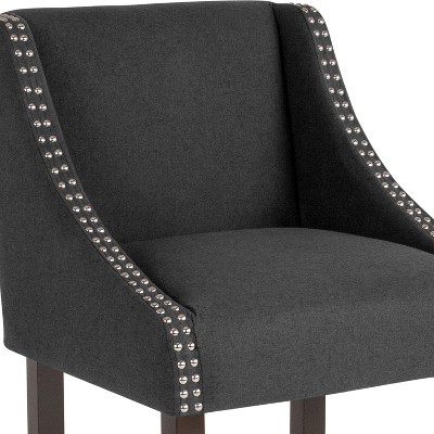 Charcoal Fabric and Wood Counter Height Stools with Nail Trim, Set of 2
