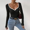 Women's Fashion V-Neck Knitted Top, Slim Fit Solid Color Versatile Long Sleeve Blouse for Layering & Casual Wear - 3 of 3