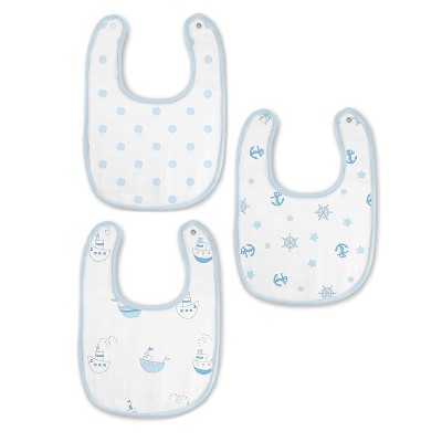 SwaddleDesigns Cotton Muslin Baby Bib Set - Ships Ahoy! - 3pk - Pastel Blue