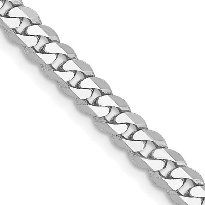 Black Bow Jewelry 4mm 14K White Gold Solid Flat Beveled Curb Chain Bracelet