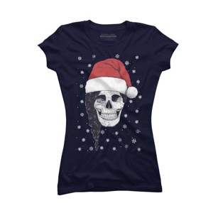 Junior's Design By Humans Christmas skull By kodamorkovkart T-Shirt - 1 of 3