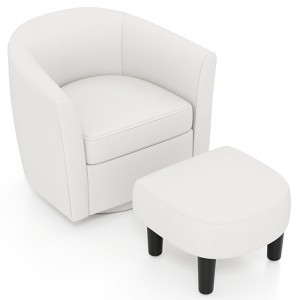 Costway Swivel Barrel Chair with Ottoman Footrest Curved Backrest & Armrests Living Room Creamy White/Gray/Brown - 1 of 4