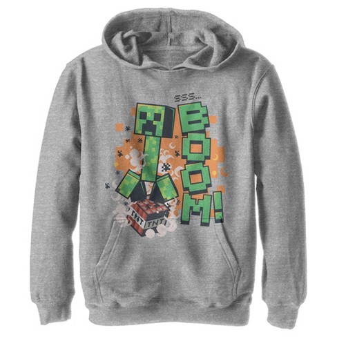 Boy s Minecraft Creeper Boom Pull Over Hoodie Athletic Heather Medium